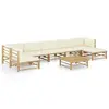 Image de vidaXL Salon de jardin 8 pcs avec coussins blanc crème bambou