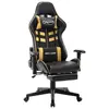 Image de vidaXL Chaise de jeu avec repose-pied Noir et doré Cuir artificiel