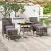 Image de vidaXL Ensemble à Manger jardin 5 pcs résine tressée verre trempé Gris