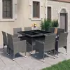 Image de vidaXL Ensemble à manger de jardin 9 pcs Résine tressée et verre Gris