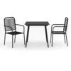 Image de vidaXL Mobilier à Dîner d'Extérieur 3 pcs Ensemble de Salle à Manger de Jardin Mobilier de Patio Terrasse Corde en Coton et Acier Noir