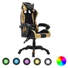 Image de vidaXL Fauteuil de jeux vidéo avec LED RVB Doré et noir Similicuir