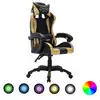 Image de vidaXL Fauteuil de jeux vidéo avec LED RVB Doré et noir Similicuir