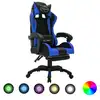 Image de vidaXL Fauteuil de jeux vidéo avec LED RVB Bleu et noir Similicuir