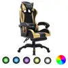 Image de vidaXL Fauteuil de jeux vidéo avec LED RVB Doré et noir Similicuir
