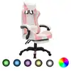 Image de vidaXL Fauteuil de jeux vidéo avec LED RVB Rose et blanc Similicuir