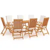 Image de vidaXL Ensemble à manger de jardin 9 pcs coussins Bois de teck massif