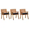 Image de vidaXL Chaises à manger de jardin avec coussins lot de 3 Acacia massif