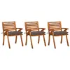 Image de vidaXL Chaises à manger de jardin avec coussins lot de 3 Acacia massif