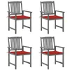 Image de vidaXL Chaises de jardin et coussins lot de 4 Gris Bois acacia massif