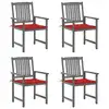 Image de vidaXL Chaises de jardin et coussins lot de 4 Gris Bois acacia massif