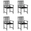 Image de vidaXL Chaises de jardin et coussins lot de 4 Gris Bois acacia massif