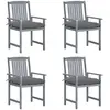 Image de vidaXL Chaises de jardin et coussins lot de 4 Gris Bois acacia massif