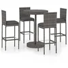 Image de vidaXL Ensemble de bar de jardin 5 pcs et coussins Résine tressée Gris