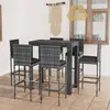 Image de vidaXL Ensemble de bar d'extérieur 7 pcs coussins Résine tressée Gris