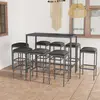 Image de vidaXL Ensemble de bar de jardin 9 pcs et coussins Résine tressée Gris