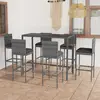 Image de vidaXL Ensemble de bar de jardin 7 pcs et coussins Résine tressée Gris