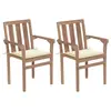 Image de vidaXL Chaises de jardin lot de 2 et coussins crème Bois teck massif