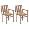 Image de vidaXL Chaises de jardin lot de 2 et coussins beige Bois teck massif