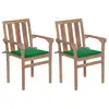 Image de vidaXL Chaises de jardin lot de 2 et coussins vert Bois de teck massif