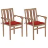 Image de vidaXL Chaises de jardin lot de 2 et coussins rouge Bois teck massif