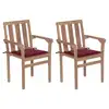Image de vidaXL Chaises de jardin lot de 2 coussins rouge bordeaux Teck massif