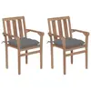 Image de vidaXL Chaises de jardin lot de 2 et coussins gris Bois de teck massif