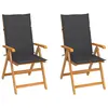 Image de vidaXL Chaises de jardin lot de 2 et coussins anthracite Bois de teck