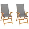 Image de vidaXL Chaises de jardin lot de 2 et coussins gris Bois de teck massif