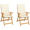 Image de vidaXL Chaises de jardin lot de 2 et coussins crème Bois teck massif