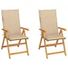Image de vidaXL Chaises de jardin lot de 2 et coussins beige Bois teck massif