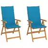 Image de vidaXL Chaises de jardin lot de 2 et coussins bleu Bois de teck