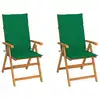 Image de vidaXL Chaises de jardin lot de 2 et coussins vert Bois de teck massif