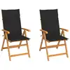 Image de vidaXL Chaises pliantes (lot de 2) avec coussins noirs, en bois de teck massif