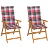 Image de vidaXL Chaises de jardin lot de 2 et coussins à carreaux rouges Teck