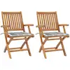 Image de vidaXL Chaises de jardin lot de 2 avec coussins à carreaux gris Teck
