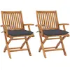 Image de vidaXL Chaises de jardin lot de 2 et coussins anthracite Bois de teck