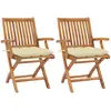 Image de vidaXL Chaises de jardin lot de 2 et coussins blanc crème Teck massif