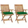 Image de vidaXL Chaises de jardin lot de 2 et coussins vert Bois de teck massif
