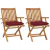 Image de vidaXL Chaises de jardin lot de 2 coussins rouge bordeaux Teck massif