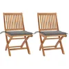 Image de vidaXL Chaises pliantes (lot de 2) avec coussins gris, en teck massif