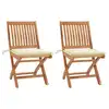 Image de vidaXL Chaises de jardin lot de 2 et coussins crème Bois teck massif