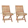 Image de vidaXL Chaises de jardin lot de 2 et coussins beige Bois teck massif