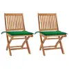 Image de vidaXL Chaises de jardin lot de 2 et coussins vert Bois de teck massif