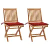 Image de vidaXL Chaises de jardin lot de 2 et coussins rouge Bois teck massif