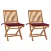 Image de vidaXL Chaises de jardin lot de 2 coussins rouge bordeaux Teck massif