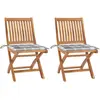 Image de vidaXL Chaises de jardin lot de 2 avec coussins à carreaux gris Teck