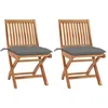 Image de vidaXL Chaises pliantes (lot de 2) avec coussins gris, en teck massif