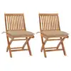 Image de vidaXL Chaises de jardin lot de 2 et coussins beige Bois teck massif