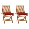 Image de vidaXL Chaises de jardin lot de 2 et coussins rouge Bois teck massif